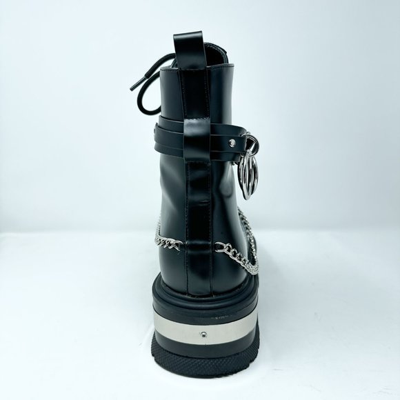 **SOLD**Koi Borin Metal Hardware Platform Combat Boots Black Mens 10 Chains - Picture 4 of 16